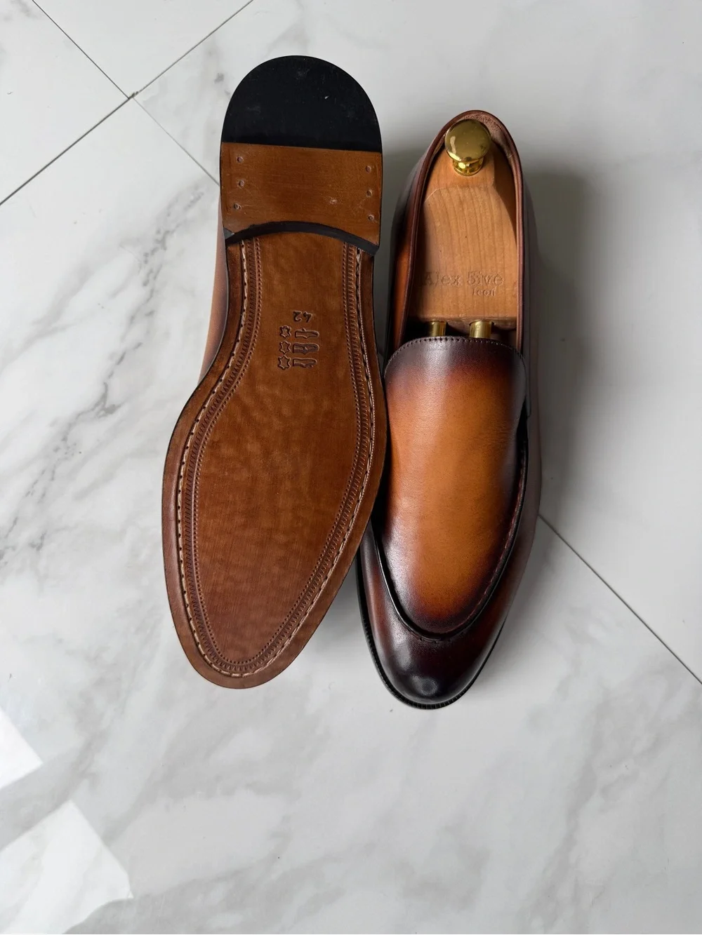 Men's Burnished Brown Leather Slip-On Loafers